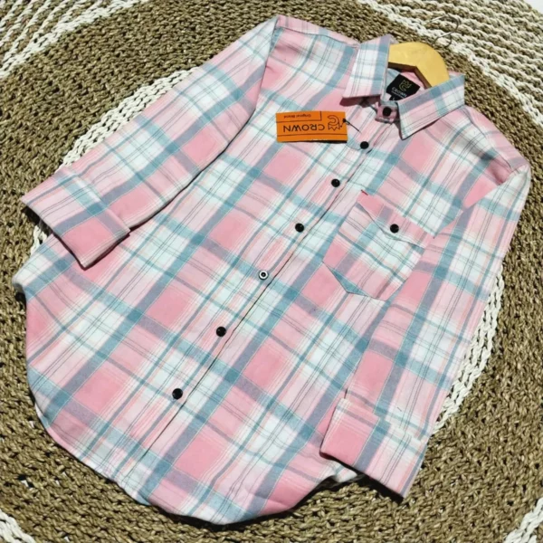 Flannel Wanita Premium - White Pink